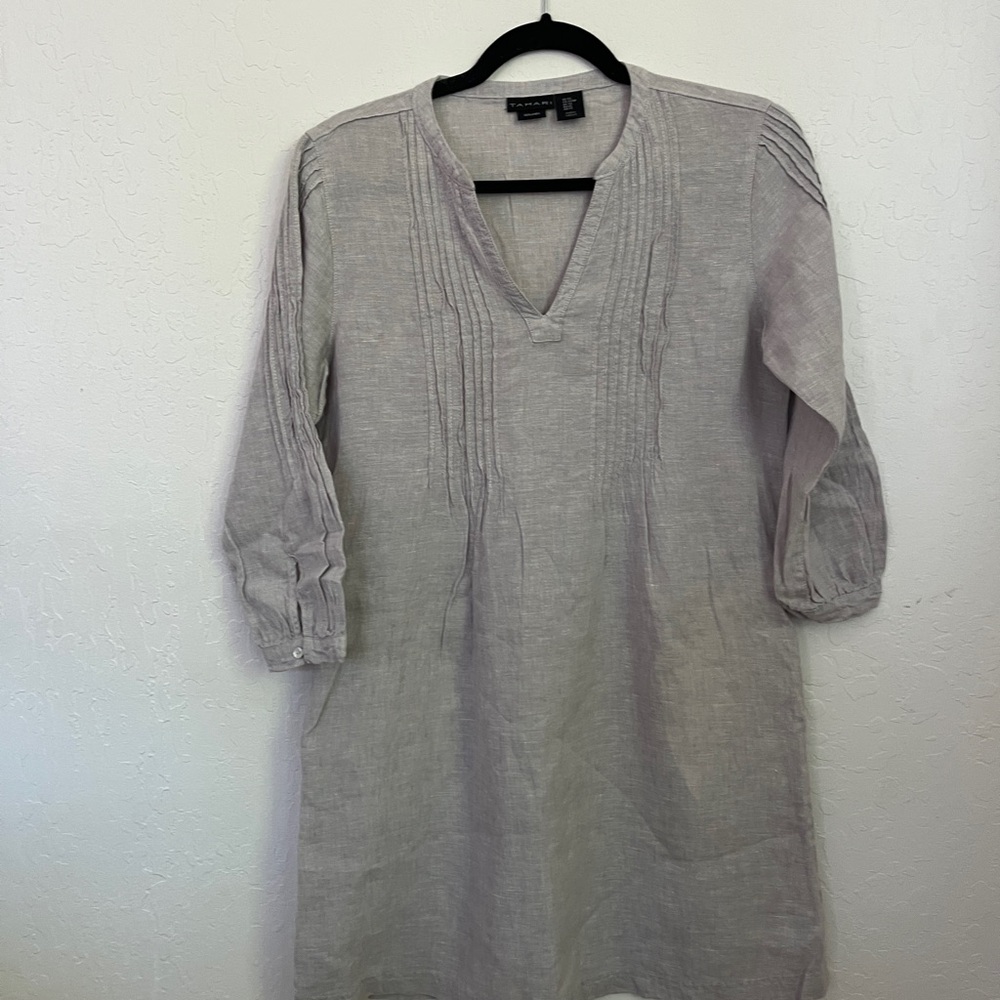 Tahari Light Gray Linen Tunic size xs